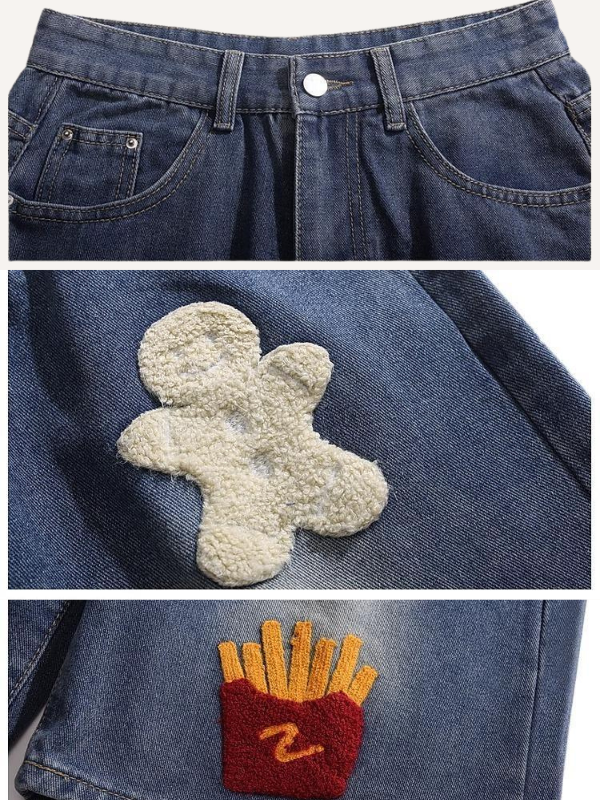 Graphic Embroidery Denim Shorts