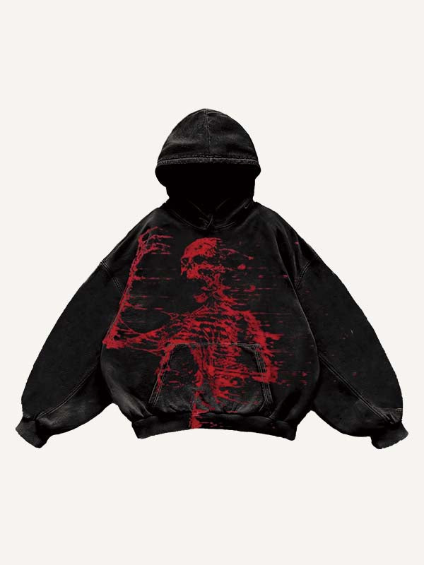 Skeleton Print Slant Pockets Hoodie