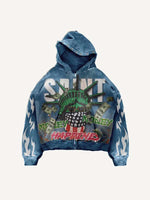 Hooded Statue Of Liberty&Letter&Graphic&Money Print Zip Up Hooded Coat