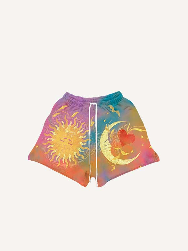 Sun&Moon&Cloud&Heart Print Drawstring Waist Shorts