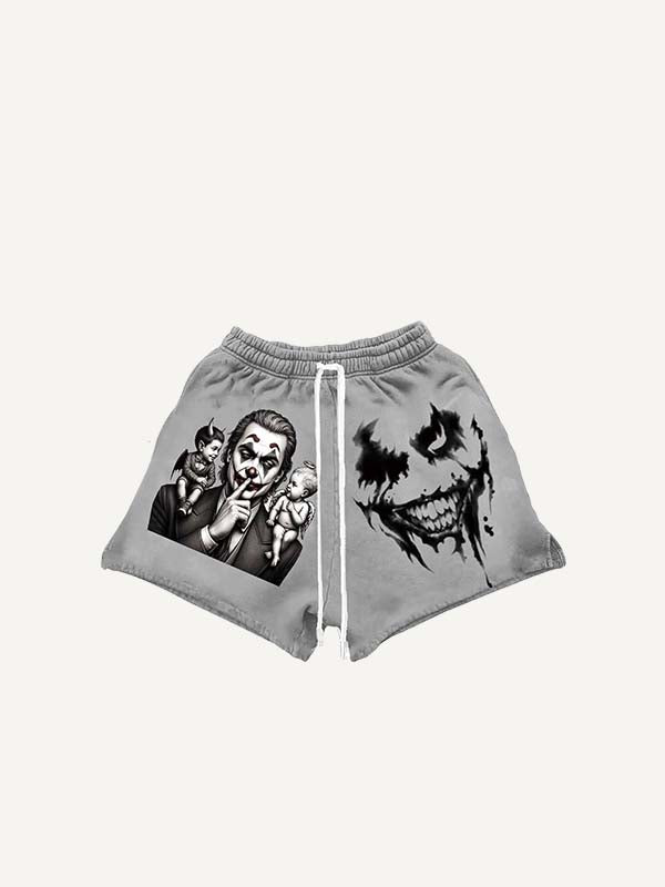 Joker&Angel&Demon&Pistol Print Drawstring Waist Shorts
