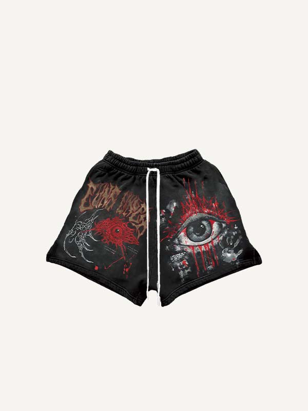 Eye&Graphic Print Drawstring Waist Shorts