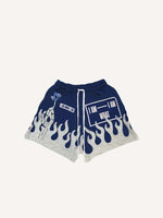 Colorblock Skull Palm&Fire Faux Decal Print Drawstring Waist Shorts
