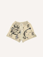 Sun&Moon&Star&Graphic Print Drawstring Waist Shorts