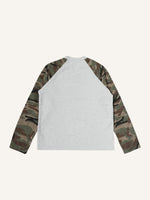 Camo Splicing Letter Print V Neck Long-sleeved T-shirt