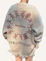 Skeleton&Wing&Letter Jacquard Round Neck Knit Sweater