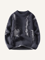 Colorblock Hole Thickened Round Neck Knit Sweater