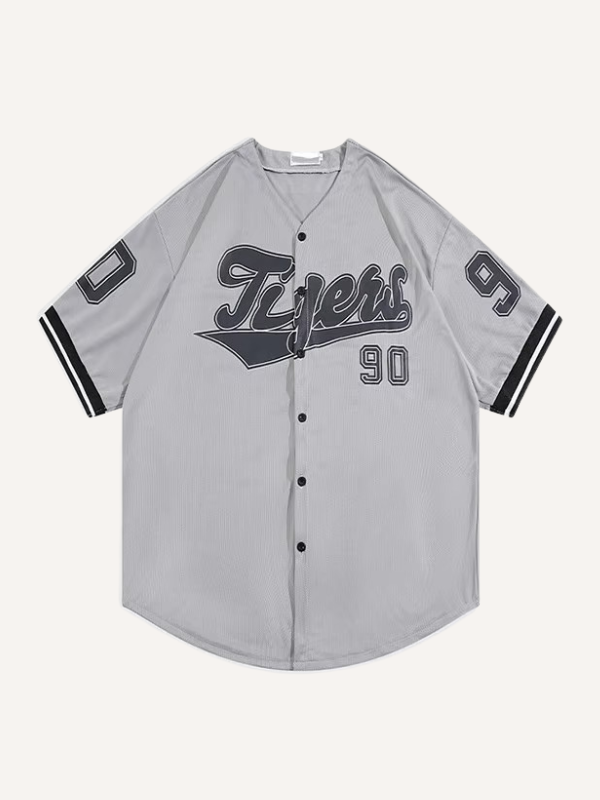 Letter Print Button V Neck Shirt