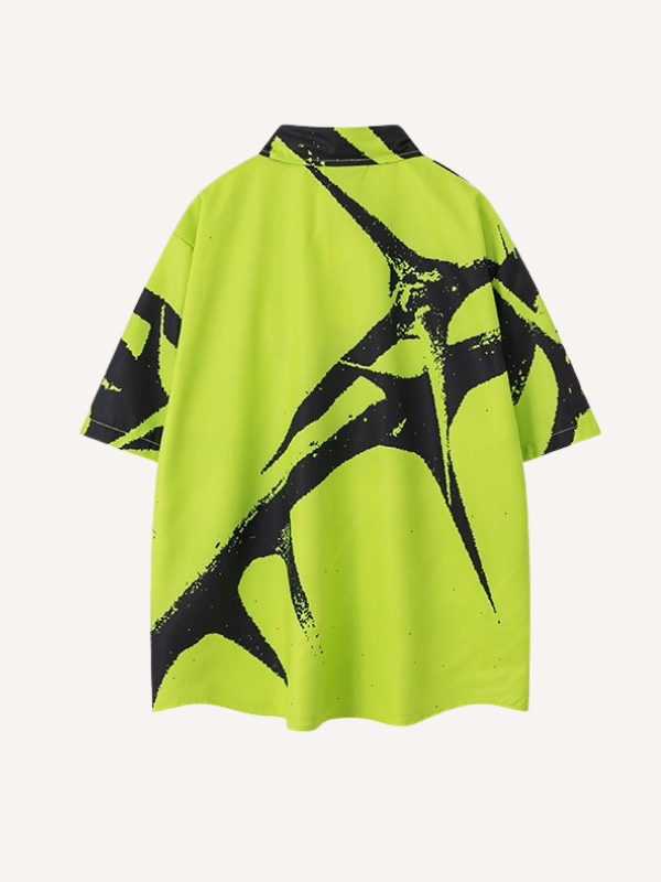 Letter&Graphic Print Button Lapel Shirt