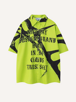 Letter&Graphic Print Button Lapel Shirt