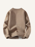 Colorblock Hole Thickened Round Neck Knit Sweater