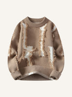 Colorblock Hole Thickened Round Neck Knit Sweater