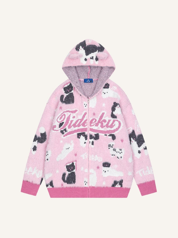 Animal&Letter Jacquard Knit Hooded Coat