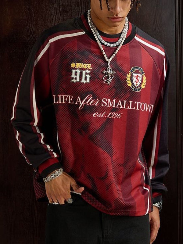 Colorblock Figure&Graphic&Letter Print Round Neck Long-sleeved T-shirt