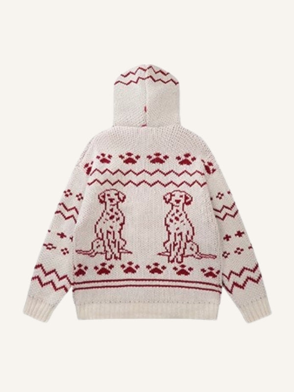 Dog&Graphic Jacquard Knit Hooded Coat