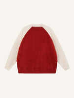 Colorblock Letter Jacquard Round Neck Knit Sweater