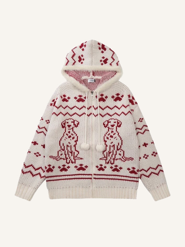 Dog&Graphic Jacquard Knit Hooded Coat