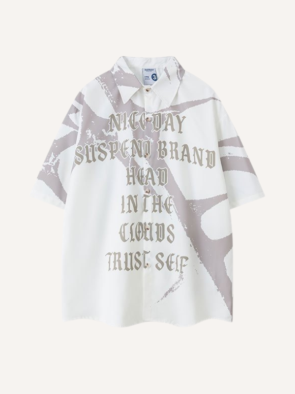 Letter&Graphic Print Button Lapel Shirt