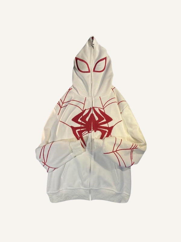 Spider&Web Print Zip Up Hooded Coat