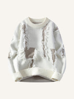 Colorblock Hole Thickened Round Neck Knit Sweater