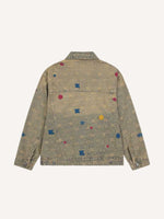 Distressed Washed Letter Embroidery Denim Jacket