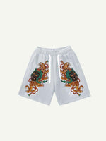 Tiger&Demon Print Drawstring Waist Shorts