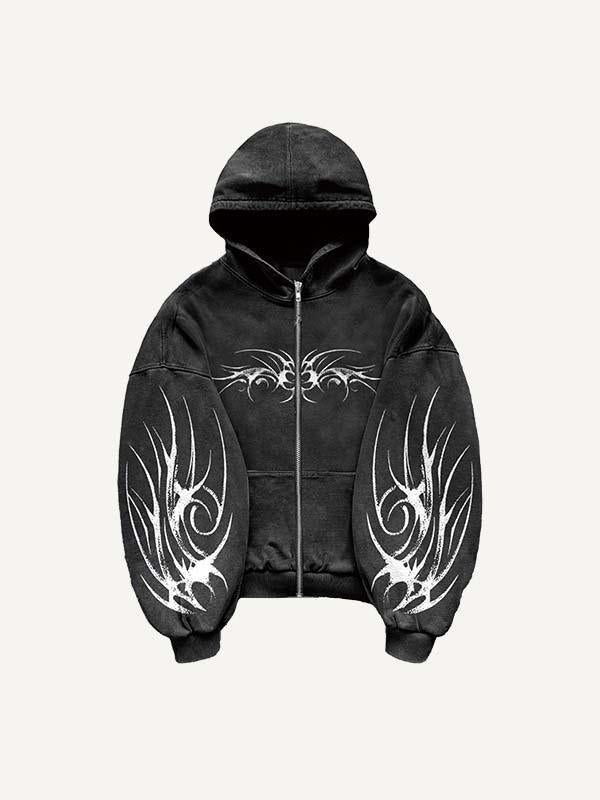 Graphic Zip Up Hooded Coat