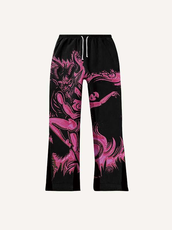 Demon&Figure Print Elastic Waist Pants