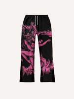 Demon&Figure Print Elastic Waist Pants