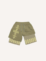 Fake Two Pieces Graphic Print Drawstring Waist Shorts