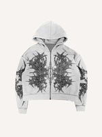 Graphic Print Zip Up Hooded Coat