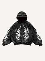 Graphic Print Zip Up Hooded Coat