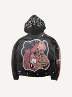 Skeleton&Sword&Vampire Fangs&Cross&Spider Web Faux Decal Print Zip Up Hooded Coat