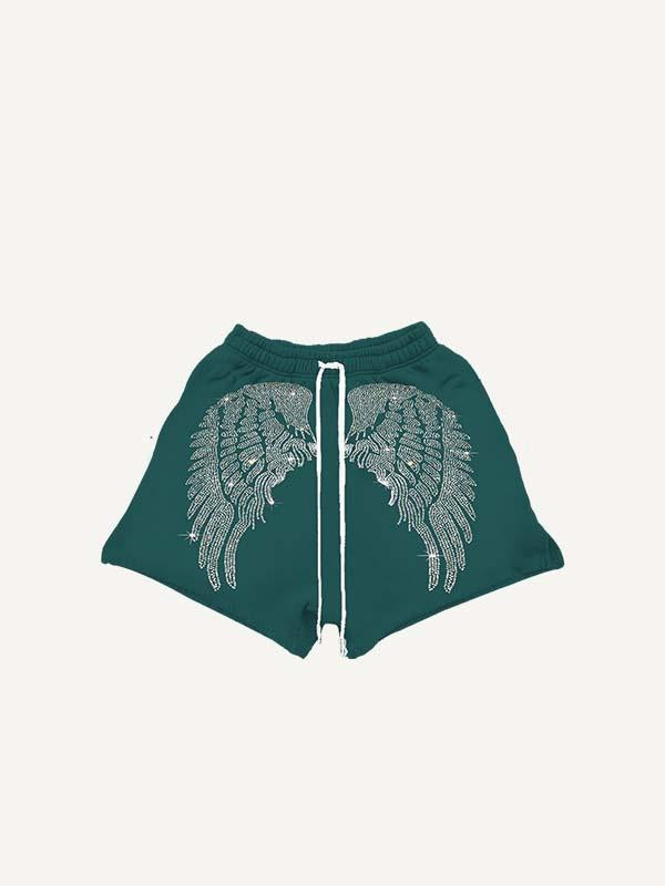Wing Faux Decal Print Drawstring Waist Shorts