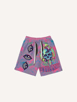 Skull&Mushroom&Eye&Letter Print Drawstring Waist Shorts
