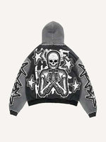 Colorblock Star&Skeleton Pray Faux Decal Print Slant Pockets Hoodie