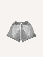 Wing Faux Decal Print Drawstring Waist Shorts