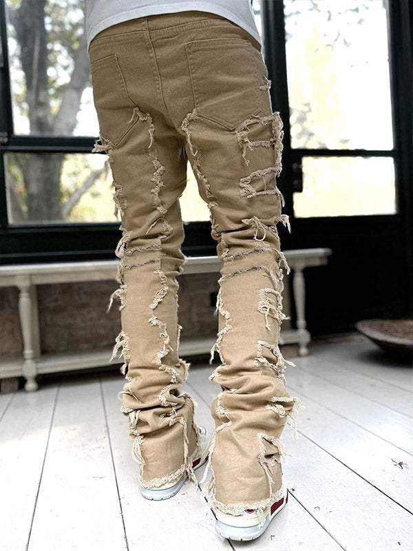 Solid Color Fringed Straight Leg Jeans