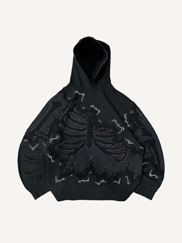 Skeleton Faux Decal Print Slant Pockets Hoodie