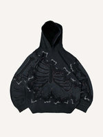 Skeleton Faux Decal Print Slant Pockets Hoodie