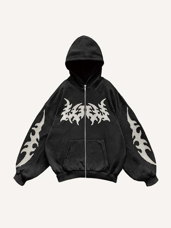 Graphic Faux Decal Print Zip Up Hooded Coat