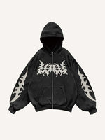 Graphic Faux Decal Print Zip Up Hooded Coat
