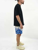 Fire Print Mesh Drawstring Waist Shorts
