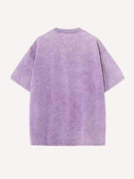 Distressed Washed Angel&Letter Print Round Neck T-shirt