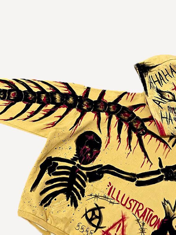 Skeleton&Letter&Demon Graphic Print Slant Pockets Hoodie