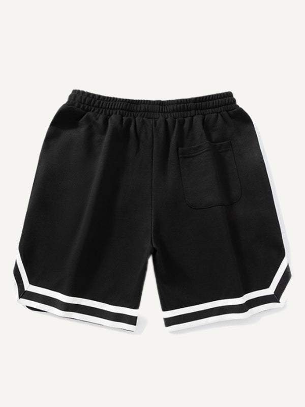 Striped Letter Graphic Drawstring Waist Shorts