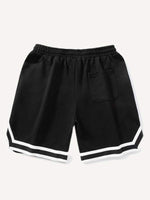 Striped Letter Graphic Drawstring Waist Shorts