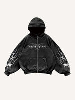 Graphic Zip Up Hooded Coat