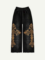 Cross&Letter Print Elastic Waist Pants