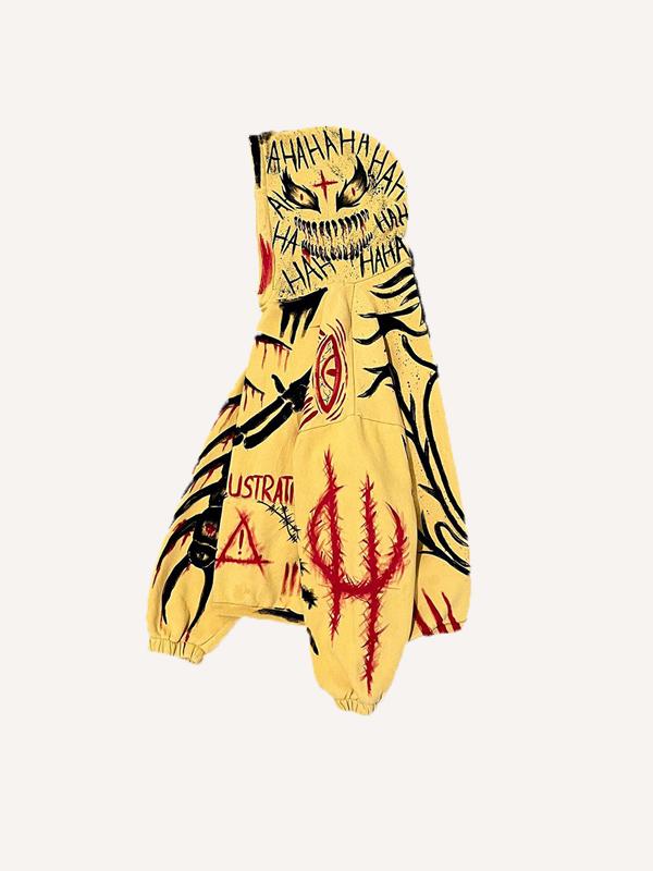 Skeleton&Letter&Demon Graphic Print Slant Pockets Hoodie